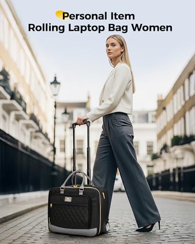 MATEIN Personal Item Rolling Briefcase with Large Wheels, Airline Approved Rolling Laptop Bag Women Men Roller Computer Bag 17.3 Inch, 18x14x8 Anti Theft Underseat Carry On Luggage for Travel Work