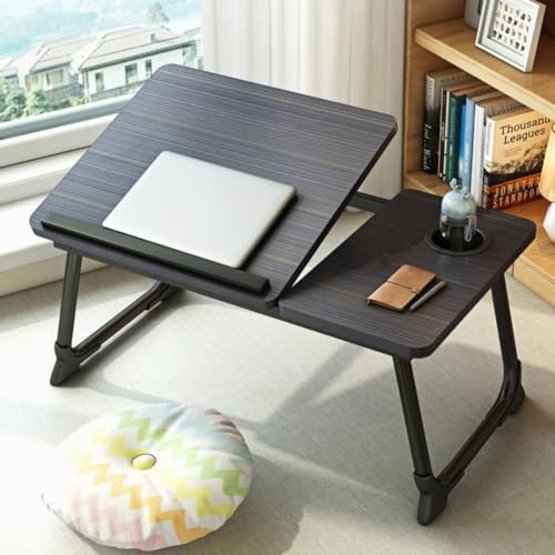 Laptop Desk for Bed, Adjustable Laptops Stand with 5 Angles | Portable Lap Tray Table with Cup Holder, Laptop Bed Desk Tray for Eating Working Writing Reading (Black) - color: Black