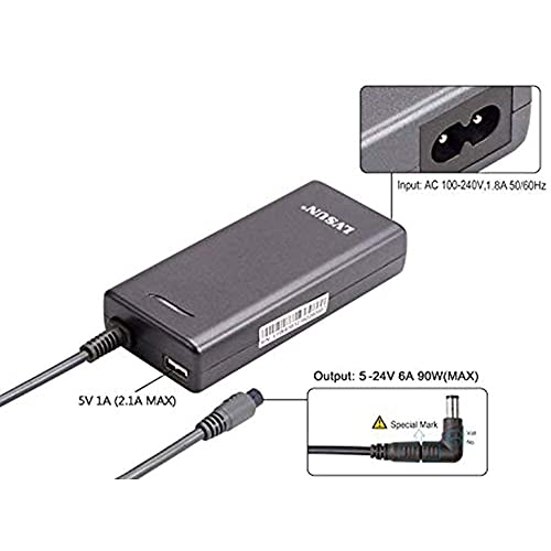 Universal Laptop Charger 90W, Slim AC Adapter Power Supply Cord with USB Port for Mobile Phones| Tablet Compatible with Dell Lenovo Toshiba Acer Asus Gateway IBM and Most Notebooks