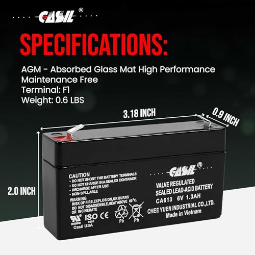 Casil 6v 1.3ah ge 600-1054-95r Simon xt Rechargeable AGM Sealed Lead Acid Battery CA613