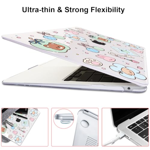 for MacBook Air 13 inch Case M1 A2337 A2179 A1932 2018-2021 Release|Pattern Plastic Hard Shell Case & Keyboard Cover & Screen Protector, Cute Little Bear - color: Cute Little Bear