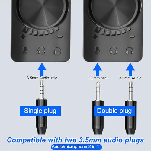 MEIRIYFA External USB Sound Card Virtual 7.1 Surround Sound USB 2.0 Sound Card Adapter for PC with Volume Control, USB to 3.5mm Jack Audio Adapter Cable Plug and Play