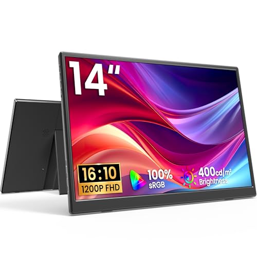 Portable Monitor 14 Inch 1200P USB-C HDMI Ultra-Slim Travel Monitor with Kickstand, Compatible with Xbox, Laptop, PC, Mac Phone, PS, Swich IPS Ultra-Thin Zero Frame Gaming Monitor - size: 14" 1200P