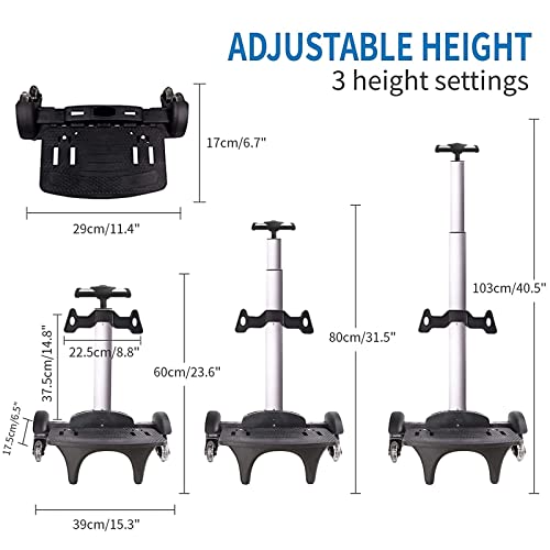 Backpack Trolley, Wheeled Trolley Aluminium Alloy Foldable Hand Cart with Border Base 6 Wheels Rolling Luggage Carts for Kids Teens Adult School Travel (6 Wheels with Edge Guard) - color: 6 Wheels With Edge Guard