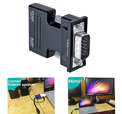 DTECH Directional HDMI to VGA Adapter with 3.5mm Audio Port (Laptop HDMI Source Output to VGA TV) for Old Computer Monitor PC Projector 1080P Video (Female HDMI in, Male VGA Out)