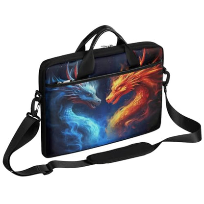 Laptop Shoulder Bag for Women Men, Waterproof Computer Case Messenger Bag Briefcase for Business Office Travel - color: Red and Blue Firey Dragon Animal
