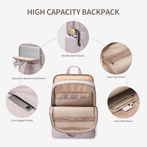 GOLF SUPAGS Travel Laptop Backpack for Women Anti Theft Slim Durable College Bookbag Business Computer Bag Fit 17Inch Notebook (Pinkish Grey, 17Inch) - color: Pinkish Grey, size: 17 Inch