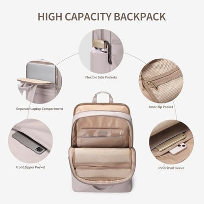 GOLF SUPAGS Travel Laptop Backpack for Women Anti Theft Slim Durable College Bookbag Business Computer Bag Fit 17Inch Notebook (Pinkish Grey, 17Inch) - color: Pinkish Grey, size: 17 Inch