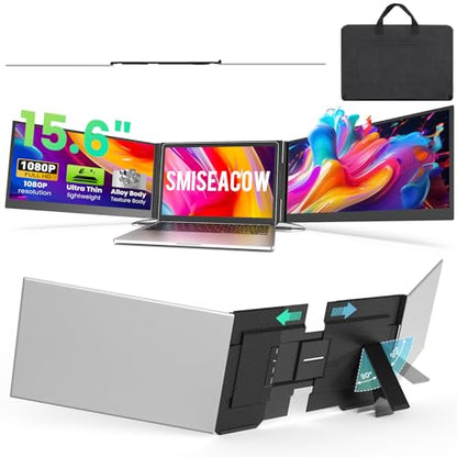 SMISEACOW Laptop Screen Extender Triple 15.6", 1080P FHD IPS 0.18" Ultra-Slim & 3.9 lbs, Plug-Play Portable Monitor for Laptops Fits 12-17.3" Laptops, Compatible with Win/Mac/Android - size: 15.6"- Screen Extender