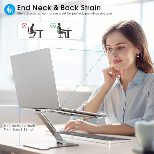 LRLKFX Laptop Stand Portable Foldable Aluminum Laptop Riser Height Adjustable Ergonomic Holder for Desk Compatible with MacBook Air Pro, Dell, HP, Lenovo & More 10-15.6" - Silver - color: Silver