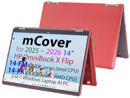 mCover Hard Case ONLY Compatible for 2025+ 14" HP OmniBook X Flip 14-FMxxxx 14-FKxxxx 2-in-1 (with 360° Hinge) Windows Laptop (NOT Fitting Any Other HP Models)- Red - color: Red