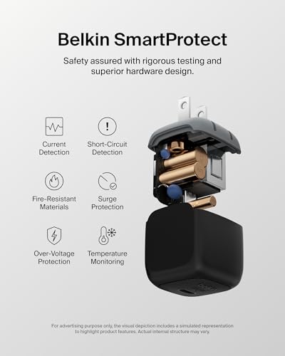 Belkin 45W Compact USB C Charger Block, Fast Charging for Travel | PD 3.1, PPS, Travel Charger, Chromebook, iPad, iPhone 17, Samsung Galaxy, Pixel, Nintendo Switch 2, Foldable Prongs - color: Black, style: Single Pack
