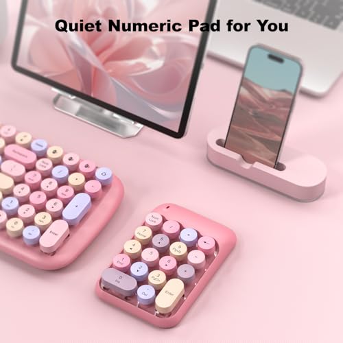 MOWUX Wireless Number Pads, Cute Colorful Numeric Keypad Numpad Portable 2.4 GHz Financial Accounting Number Keyboard Extensions, 18 Key Number Numpad for Laptop Desktop, PC (Pink) - color: Pink