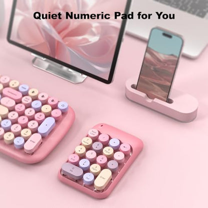 MOWUX Wireless Number Pads, Cute Colorful Numeric Keypad Numpad Portable 2.4 GHz Financial Accounting Number Keyboard Extensions, 18 Key Number Numpad for Laptop Desktop, PC (Pink) - color: Pink