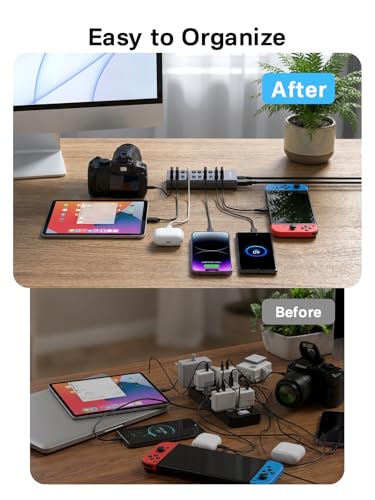 ACASIS Powered 10 Ports USB 3.2 Hub, 10Gbps Data Transfer, 48W Adapter | Individual On/Off Switch for Each Port • Aluminum Housing • Better Heat Dissipation • Plug & Play - size: 10 ports
