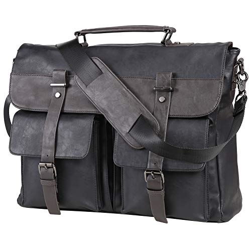 Leather Messenger Bag for Men, 15.6 Inch Vintage Laptop Bag Briefcase Satchel - color: Black-15.6inch