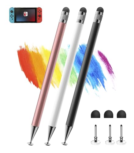 Kenkor Stylus(3pcs),2-in-1 Stylus Pen for Touch Screen, Stylus Pen for iPad | No Charging,Compatible with Apple(iPhone/iPad)/Nintendo Switch/Samsung/Google/Microsoft/Android Tablets Touch Screens Devices - color: Black+Pink+White
