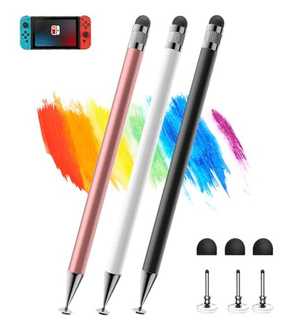 Kenkor Stylus(3pcs),2-in-1 Stylus Pen for Touch Screen, Stylus Pen for iPad | No Charging,Compatible with Apple(iPhone/iPad)/Nintendo Switch/Samsung/Google/Microsoft/Android Tablets Touch Screens Devices - color: Black+Pink+White