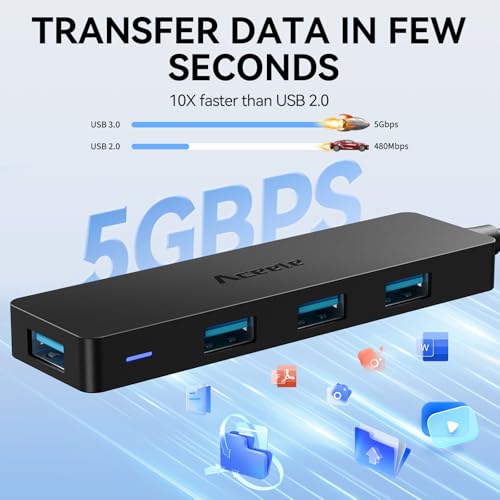 Aceele USB C/A Hub for Laptop, Ultra Slim USB Splitter 4 Port USB 3.0 Data Hub, Multi USB Port Expander with 4Ft Long Extension Cable for Desktop Mini PC,MacBook Air/Pro, iMac, PS5, Flash Drive - style: 4ft (A to C)