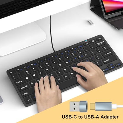 Ultra-Slim 78keys USB-C Mini Wired Keyboard with Media Hotkeys for Apple Mac Pro, MacBook 56Pro/ iMac, Air, Mac Mini, Laptop Computers, Windows Desktop PC 11/10/8/7, With USB-C to A OTG Adapter, Black - color: Black, size: USB-C & Adapter
