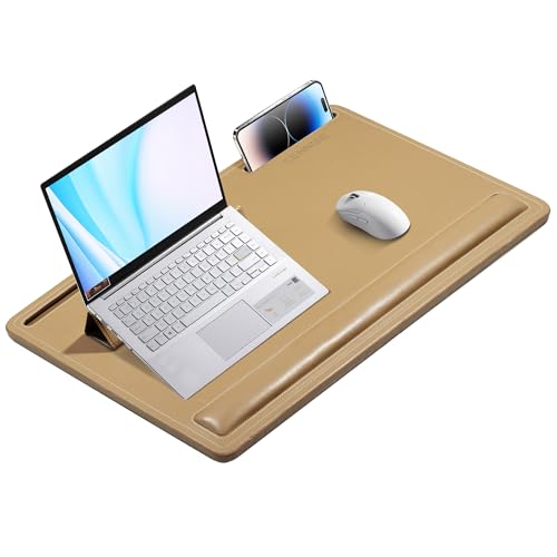 CENNBIE Leather Lap Desk for Laptop, 24 x 16 inches (Brown) | With Memory Foam Cushion & Built-in Wrist Rest, Portable,Adjustable Laptop Desk Fits up to 19 inch Laptop - color: Brown
