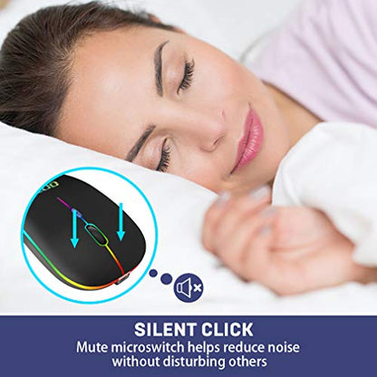 COO Wireless Mouse, LED Slim Bluetooth Mouse with 3 Adjustable DPI, Silent, Rechargeable, Dual Mode(Bluetooth 5.1 and 2.4G Wireless) for iPad OS 13, MacBook, Laptop, Mac OS 10.10 - color: Matte Black