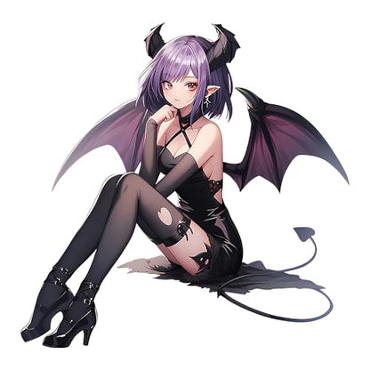 5.1" Devil Kawaii Girl with Wings Sitting Anime Car Decals Auto Body Laptop Windshield Trunk Lid Accessories Stickers (B) - color: B
