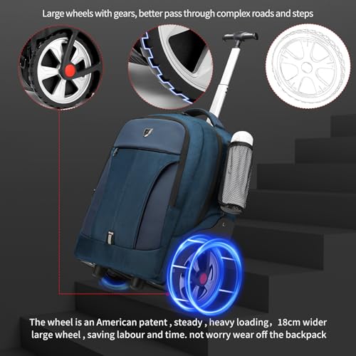 Rolling Backpack,Waterproof Backpack with Wheels for Business and Travel Commuter, Carry on Backpack with Laptop Compartment, Fit 17 Inch Laptop, Wheeled Backpack for Adults - color: Blue, size: 20IN