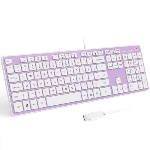 USB Wired Keyboard for Window,Comfortable Quiet Chocolate Keys, Durable Ultra-Slim Wired Computer Keyboard(QWERTY) for PC, Windows 11/10/8/7/XP/Vista KB1430 - color: purple