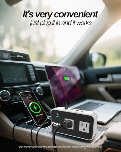 YSOLX 200W Car Power Inverter 12V to 110V for Vehicles, Car Plug Adapter Outlet with 4 USB Fast Charger, Car Charger Cigarette Lighter Adapter for Phone, Laptop on Road Trip - size: 200W