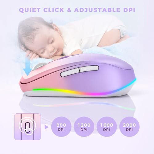 PEIOUS Wireless Mouse Jiggler - Keep Computers Awake, Purple to Pink | Rechargeable LED Mouse, Silent Clicks, Adjustable DPI and Random Movement Keep Computers Awake for Laptop/PC/Mac - color: Purple to Pink