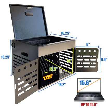 16-Device Laptop & Tablet Charging Cabinet with Combination Lock, Fully Assembled Metal Charging Station for Chromebooks, iPads & Devices Up to 15.6", Classroom & Office Storage Organizer - color: Black With 16-device Combo-lock Charging Cabinet