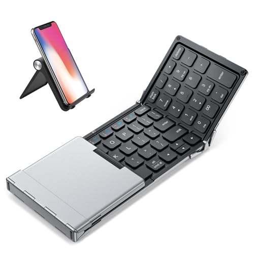 iClever Foldable Bluetooth Keyboard with Number Pad, BK09 Portable Compact Travel Keyboard, USB-C Rechargeable Wireless Folding Keyboard for iPad, iPhone, Android, Windows, Mac Laptop