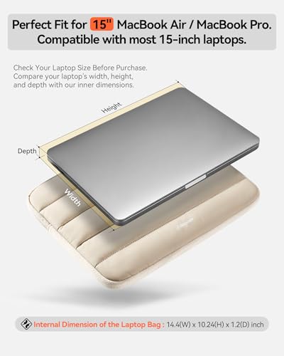 Bagasin 15 15.6 16 Inch Laptop Sleeve Case | TSA-friendly waterproof laptop bag with 4-layer protection. Fits MacBook, HP, Dell, Lenovo, Asus 15-16 inch notebooks - color: Apricot yellow, size: 15-16