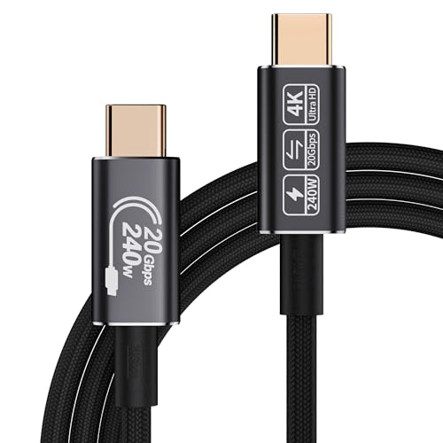 USB-C Cable - 4K Video & Power, 3.2 Gen 2, 20Gbps, 240W PD Fast Charging, 6.6FT Black - size: 6.6 ft