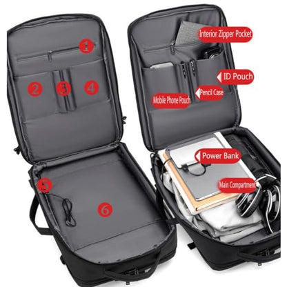 Lightweight Business Laptop Backpack, Large Expandable Travel Backpack | with USB Charging Port, Durable Casual Commuting Rucksack with Luggage Strap and Multi-Compartment - color: Black