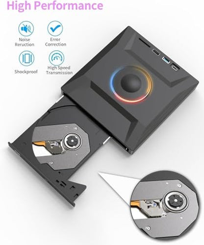 7 in 1 External CD DVD Drive, USB 3.0 and Type-C Disc Reader Writer Burner Player,Slim and Portable CD DVD +/-RW Optical Drive for PC Laptop Desktop MacBook Mac Windows Linux OS Apple - style: 7 in 1