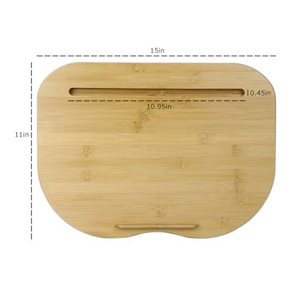 Bamboo Lap Desk for Laptop with Cushion-Fits up to 15 inch | Computer Laptop Stand with Phone Hoder Anti-Slip Stopper - size: 15"x11"