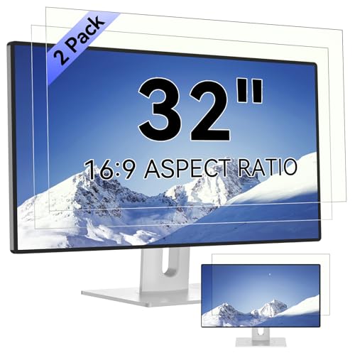 [2-Pack] 32 Inch Computer Blue Light Blocking Screen Protector for 16:9 Widescreen Monitor, Anti Glare Anti-UV Eye Protection Desktop PC LED Monitor Filter, Removable Anti-Scratch Screen Film 32in - size: 32 Inch - 16:9 Aspect Ratio