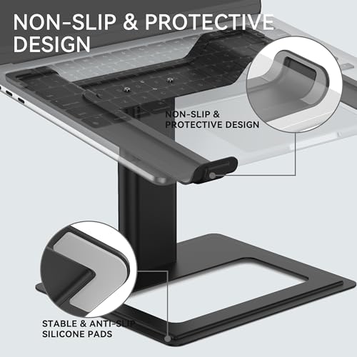SOUNDANCE Adjustable Laptop Stand, Ergonomic Aluminum Riser for 10-17.3” Notebooks, Ventilated Metal Holder with Height Alignment for Desk Workspace, Black - color: Black
