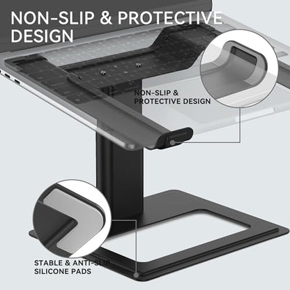 SOUNDANCE Adjustable Laptop Stand, Ergonomic Aluminum Riser for 10-17.3” Notebooks, Ventilated Metal Holder with Height Alignment for Desk Workspace, Black - color: Black