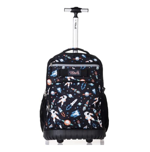 Tilami Rolling Backpack 18 inch Wheeled Laptop Backpack School College Student Travel Trip Boys and Girls, Astronaut - color: Astronaut Black