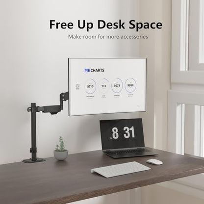 suptek Single Monitor Arm for Desk Mount Stand,Adjustable Monitor Arm for 17 to 32 inch Screen, Support Weight up to 22lbs, Mounting Holes 75x75mm to 100x100mm,Pneumatic Pole Mount Arm Black - size: Pole Mount Arm