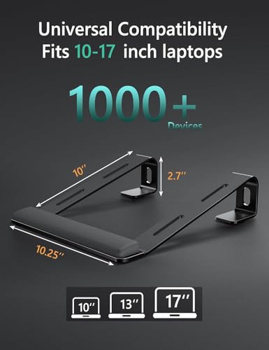 JCZT Aluminum Laptop Stand, Notebook Stand with Wrist Rest, Ergonomic Detachable Laptop Mount, Computer Stand Compatible with 10-17'' All Laptops Such as MacBook Air Pro/HP/Dell/Lenovo, Black - color: Black