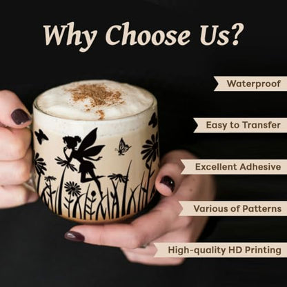 UV DTF Cup Wraps Transfer Stickers Black Fairy Pattern, 10 Sheets Waterproof Custom Vinyl Transfer Sticker 16oz Coffee Glass Cup Tumbler Bottle Mug Decals for Men Women | Waterproof UV DTF Stickers, Custom Vinyl Decals for 16oz Coffee Cups Tumblers Bottle