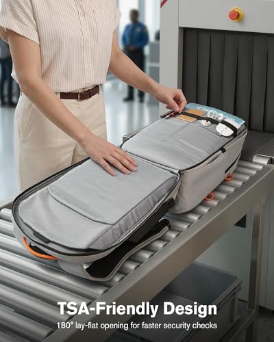 Tolaccea 30L Travel Laptop Backpack TSA Carry-On for Business Trips Commute | 100% RPET Recycled Fabric | EVA-cushioned Laptop Protection | TSA 180° Lay-flat Opening | Reinforced Stability Base Panel - color: Light Gray