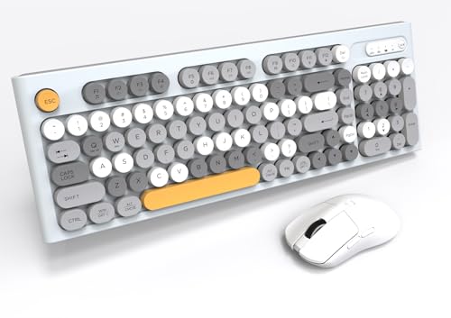 Wireless Keyboard Mouse Combo, Full Size Colorful Round Keycaps Bluetooth Keyboard with Numeric Keypad, Silent 2.4GHz Mouse, Typewriter Computer Keyboard and Mouse Set for Laptop, PC, Windows (Gray) - color: Gray