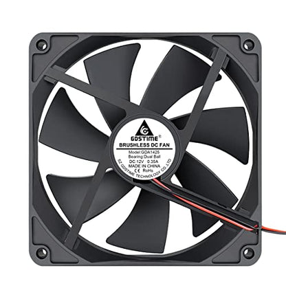 GDSTIME 12V Cooling Fan 1425, 140mm x 25mm Dual Ball Bearings Brushless Fan | 140x140x25mm, 1425, Replacement for PSU, Heater, Wine Fridge Condenser - size: 140x25mm