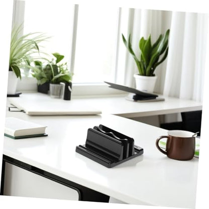Sewroro Adjustable Vertical Laptop Stand Desk Organizer Space Saving Upright Holder with Stable Wide Base for Office Book and Notebook Storage Black Dual Slot Design