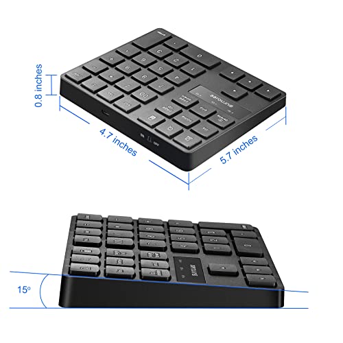 SurnQiee Wireless Numeric Keypad, 2.4G Rechargeable Number Pad 35-Keys for Efficient Data Input - color: 35 keys - Black